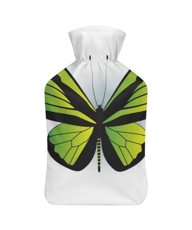 Green Butterfly Hot Water Bottle With Cover Plush Bed Bottle Hand Warmer For Adults And Children 26.5X15.3cm