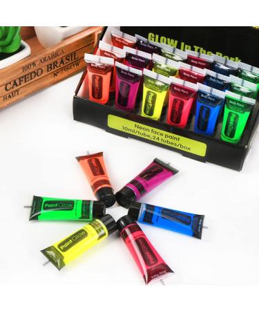 Black Light Neon Face and Body Paint Glow in the Dark Paint Halloween Blacklight Glow Party 6 Color 24 tubes