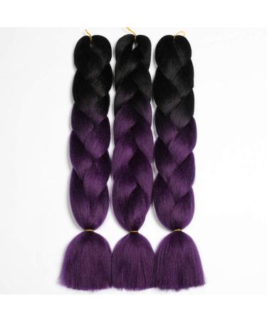 Showjarlly Kanecalon Hair Extensions - Ombre Jumbo Braid in Black/Purple - 24 Inch Kanecalon Braids (3 Pack) for Stunning Box Braids - Buy Online on GoSupps.com