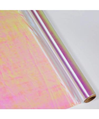 shareluck 1 Roll 50ft Iridescent Cellophane Wrap Easter-Rainbow Wrapping Film (50' Long x 17" Wide) Colored Film Roll to Wrap Gift Baskets, Flower, DIY Craft for Holiday, Christmas, Decor. Iridescent-pink 17"Wide x 50'Long