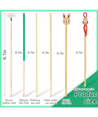 Bamboo Ear Cleaner Set - 6 Piece Wooden Ear Pickers for Adults and Kids - Cute Bunny Design with Goose Feather Earpick - Ear Cleaning Tools Kit - Buy Online on GoSupps.com