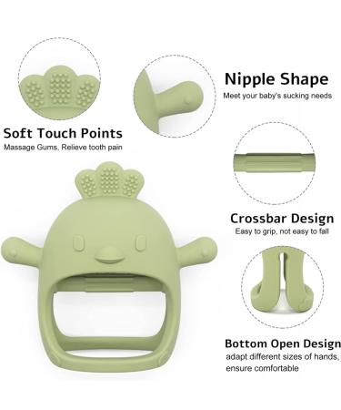 MOMMYS BABY Silicone Teether Set for Infants | Chew Mitten Pain Relief | Olive Green Chick & Dusty Blue Triceratops | Soothing 2 in 1 Teething Toy | Anti-Drop Handle for Easy Grip - Buy Online on GoSupps.com