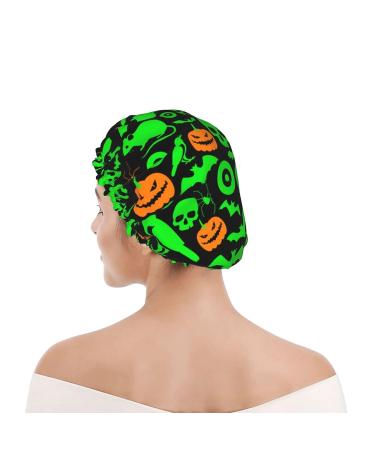 Green Ghost Horror Halloween Pumpkin Printed Shower Cap - Waterproof Bath Cap for Women - Fits All Head Sizes and Hair Textures - Buy Online on GoSupps.com
