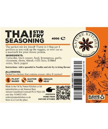 Nature Kitchen Thai Stir Fry Seasoning (Medium Heat) 400g - Gluten-Free & Vegan Cooking Blend for Marinades, Sauces, Frying, Baking | Large Bag of Seasoning Spices - Buy Online on GoSupps.com