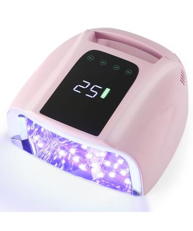 Kikugu 96W Rechargeable UV LED Nail Lamp Cordless Nail Dryer Gel Polish Light with Large LCD Display Professional Gel Curing Lamp with 4 Timer Setting Auto Sensor for Salon and Home (Pink)