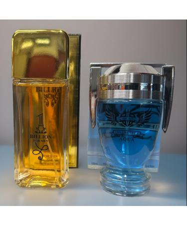 Billion For Men and Invincible Aqua Cologne Set 2 Fragrances Gold and Blue 3.4 fl oz #Men Cologne #Eau De Parfum - Buy Online on GoSupps.com