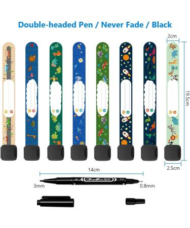 Vicloon Safety Wristband Bracelets 8 Pcs - Child Kids ID Bracelet with Pen - Anti Lost & Waterproof - Dinosaur and Spaceship Design - Buy Online on GoSupps.com