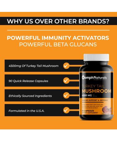 Oomph Naturals Turkey Tail Mushroom Capsules  4500mg Extract  90 Day Supply  Non-GMO  Gluten Free  Powder Supplements for Immune System Support Gut Health - Buy Online on GoSupps.com