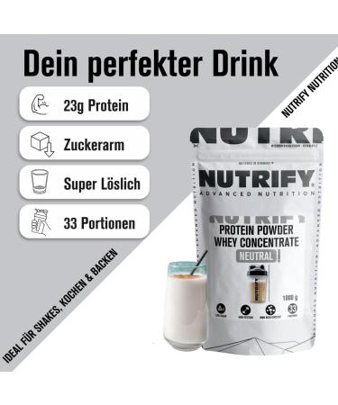 Nutrify Tasteless Whey Protein Powder - 23g Protein per Serving Ideal for Muscle Building & Diet 1kg (33 Servings) Sugar-Free Excellent Solubility - Buy Online on GoSupps.com