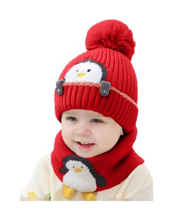 Rayson Baby Winter Warm Hat Kids Knit Scarf Beanie Hat Set Scarves Fleece Lining Loop Scarves for Kids Toddler Beanie Hat Scarf Set Outdoor Sport One Size Red