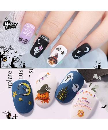 Kalolary 12 Sheets Halloween Nail Art Stickers Decals DIY Self-Adhesive Nail Sticker Decals Nail Art Tips Stencil Nail Decorations for Halloween Party Include Pumpkin/Bat/Ghost/Witch etc - Buy Online on GoSupps.com