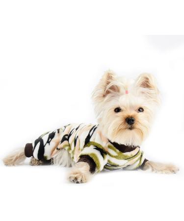 Chihuahua Pajamas X-Small Camouflage Green | Winter Fleece Dog Jumpsuit | Tiny Pet Clothes for Small Puppy Yorkie Teacup Outfits - Buy Online on GoSupps.com