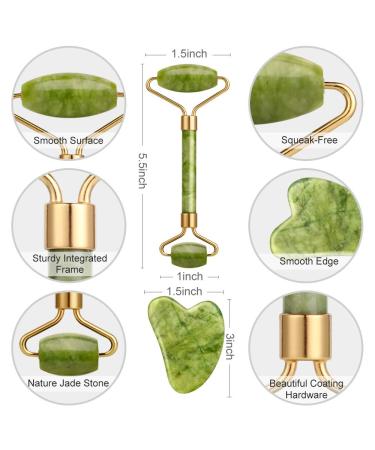 EMOCCI Jade Roller and Gua Sha Set - Facial Beauty Tools Kit for Anti-Aging and Muscle Relaxation - 100% Real Jade - Gift Box Included (Green) - Buy Online on GoSupps.com