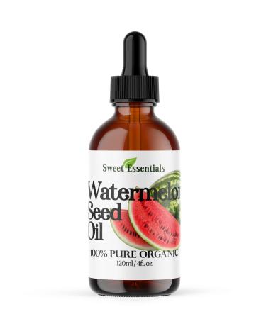 100% Organic Watermelon Seed Oil | Imported From Egypt | Various Sizes | 100% Pure | Cold-Pressed | Natural Moisturizer for Skin Hair and Face | By Sweet Essentials (4 fl oz Glass Bottle)