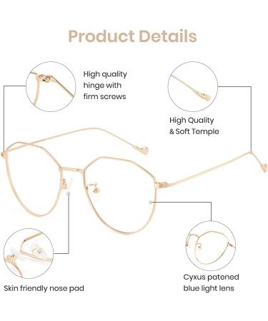 Cyxus Blue Light Filter Glasses for Women - Lightweight Geometry Fashion Eyewear (8009-Gold) - Protect Your Eyes & Enhance Your Style - Buy Online on GoSupps.com