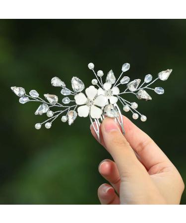 Zoestar Flower Bride Wedding Hair Combs Silver Pearl Crystal Headpiece Bridal Hair Accessories for Women and Girls