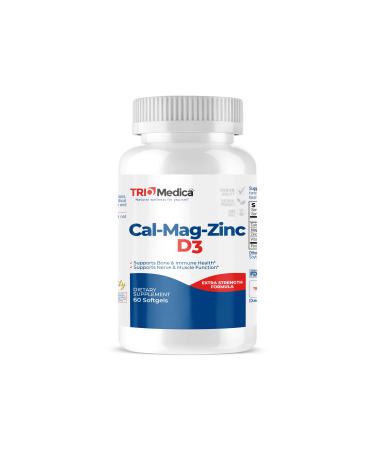 TRIOMEDICA Cal-Mag-Zinc D3 Dietary Supplement (Calcium - Magnesium - Zinc Plus Vitamin D3) - Immune & Supporting Bone Health - Non GMO Vegan Gluten Free Dairy Free Kosher Halal 60 Softgels
