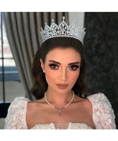 Aoligrace CZ Princess Pageant Crowns | Cubic Zirconia Wedding Tiara for Bride | Birthday Quinceanera Hair Accessory - Buy Online on GoSupps.com