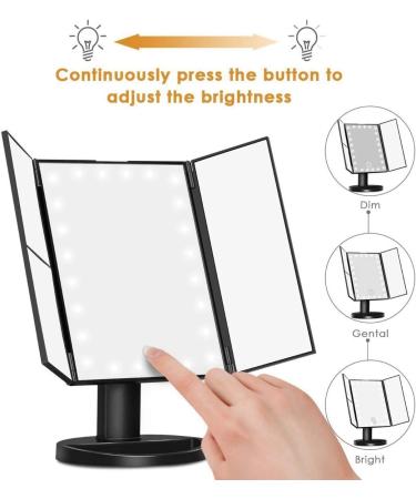 Seprendi Trifold Portable LED Foldable Mirror USB Desktop Beauty Mirror Smart - Black - Buy Online on GoSupps.com