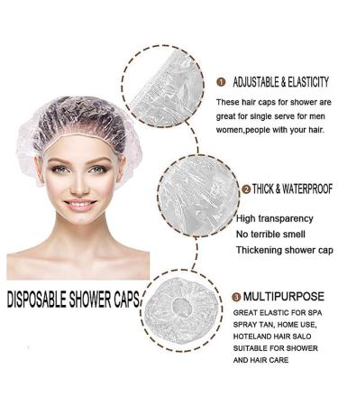 Disposable Shower Cap 100 Pcs - Waterproof Clear Bath Hair Caps for Women - Multi-Purpose Elastic Spa Cap for Home, Hotel, Salon - Buy Online on GoSupps.com