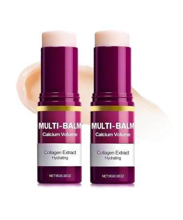 2 Pcs Calcium Multi Balm Calcium Volume Multi Balm Korean Collagen Moisturizing Stick for Anti-Aging Hydrating & Firming Treatment with Vitamin E Suitable for Eyes Face Neck All Skin Types