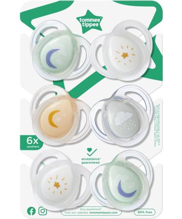 Tommee Tippee Nighttime soother 0-6months 6 pack of glow in the dark soothers with symmetrical silicone baglet Blue Night - Buy Online on GoSupps.com