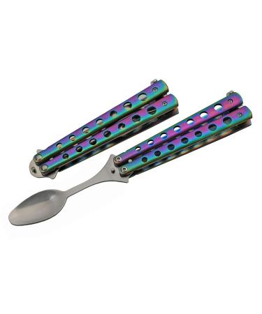 9 Rainbow-Finished Butterfly-Open Styled Travel/Camping Spoon