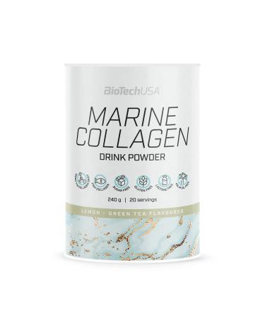 BioTechUSA Marine Collagen Hydrolyzed fish collagen with vitamin C Sugar Free Gluten Free Support for skin hair nails and joints 240 g Lemon Green Tea