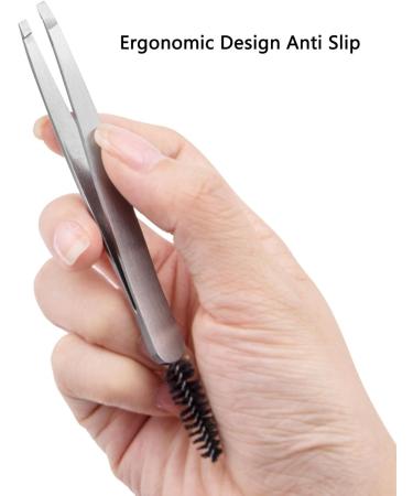 Slant Tip Tweezer Double Stainless Steel Eyebrow Remover with Brush Multipurpose Makeup Tool Precision Clamping - Buy Online on GoSupps.com