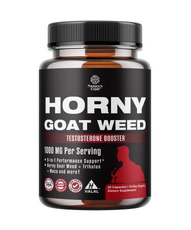 Horny Goat Weed for Male Enhancement - Extra Strength Horny Goat Weed for Men 1000mg per Serving Complex with Tongkat Ali Saw Palmetto Extract Panax Ginseng and Black Maca Root for Stamina & Energy