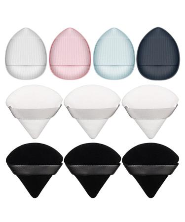 RONG HUA 10 Pieces of Mini Powder Puff Face Triangle Soft Makeup Loose Water Drop Air Cushion Tool Brush Concealer ,10 Piece Set 3 black, 3 white, 4 mixed colors