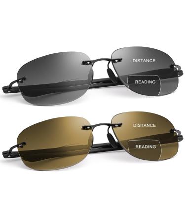 YIMI 2 Pairs Bifocal Reading Glasses Blue Light UV400 Protection Sport Sunglasses Far and Near Dual Use for Men Women Eyewear Black and Brown(black Frame) 2.5 x