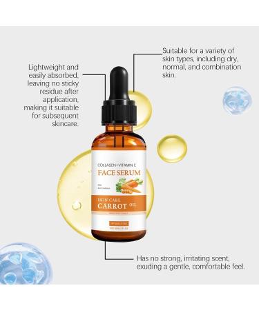Carrot Seed & Collagen Facial Serum with Vitamin E | Anti-Wrinkle Even Toning Firming & Glow | Moisturizing Face & Hair Oil | 30ml 2-Pack - Buy Online on GoSupps.com
