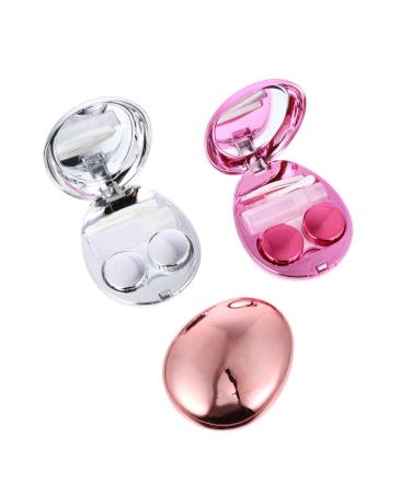 HomsfoU 3 pc osterei glasses case. Case contact coating case tweezers storage soaking soaking mirror film round lens container lentil holder invisible egg accompanying box travel ABS