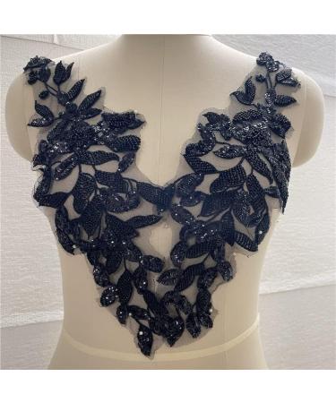 Beaded Flower Patches Sequin Applique Lace Trim - Black 17 * 5.5 - DIY Wedding Dress Sewing Motif - Buy Online on GoSupps.com
