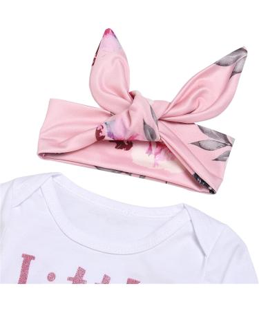 ChYoung Baby Girl Little Sister Romper Top & Rose Printed Pant Set | Newborn Outfit with Headband, 3 Pieces (0-3 Months) - Pink - Buy Online on GoSupps.com