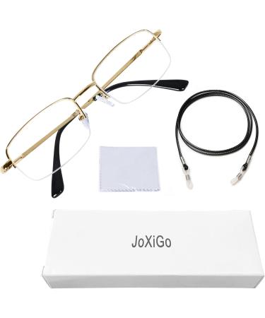 Half Frame Reading Glasses for Men & Women - Metal Rectangular Frame Spring Hinge Glasses Strap Gold 2.5 Diopters - Buy Online on GoSupps.com