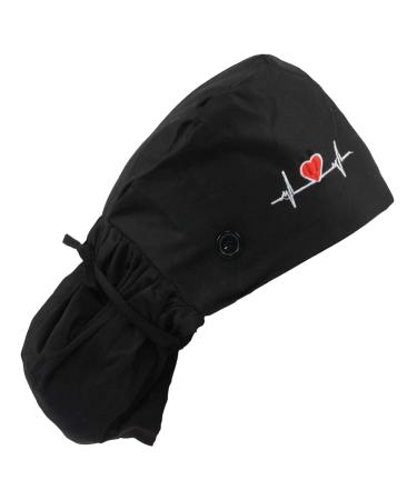 AlleShaw Black Working Cap with Button and ECG Print - Adjustable Tie Back Hat for Women - Buy Online on GoSupps.com