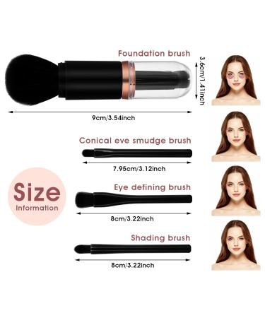 Molain Small Make-up Brush Set - 4-in-1 Portable Travel Brush Kit | Lip Highlight Eyeshadow & Foundation Brushes - Retractable Mini Face Cosmetic Brushes in Black - Buy Online on GoSupps.com