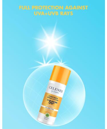 Celenes by Sweden Herbal Sun Protection Spray SPF50+ Organic and Mineral Protection for All Skin Types 150 ml Waterproof Parabens or Alcohol Free - Buy Online on GoSupps.com