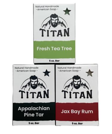 TITAN Natural Bar Soap for Men-Cold Process Soap Made With All Natural Ingredients-Handmade in America. (5 Ounce-Pack of 3 The Good Stuff Bundle) 5 Ounce-Pack of 3 The Good Stuff Bundle