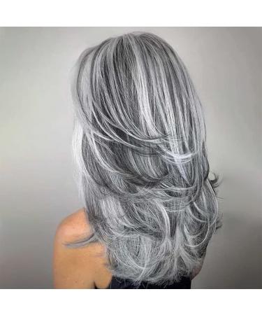 XIUFAXIRUSI XIUFAXIRUSI Grey Long Layered Wigs for Women Silver Wavy Wigs Natural Synthetic Hair Wig for Daily Party Use gray