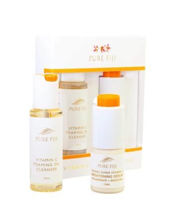 Pure Fiji Vitamin C Brightening Duo Kit - Foaming Oil and Brightening Vitamin C Face Serum - Anti Aging Anti-Wrinkle Facial Serum Gentle Foaming Oil Antioxidant Serum for All Skin Types