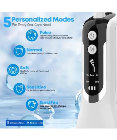 Cordless Water Flosser with 5 Modes & 4 Jet Tips - USB Rechargeable Dental Oral Irrigator for Travel - White - Buy Online on GoSupps.com