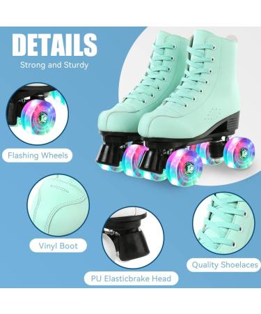 Unisex High-top PU Leather Roller Skate Shoes | Double-Row 4 Wheel Skates | Beginner Indoor Outdoor with Flash Wheel - Size 37 - Buy Online on GoSupps.com