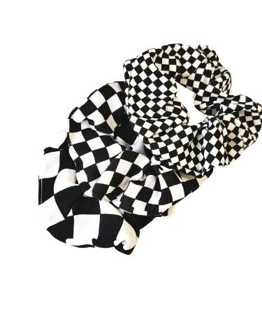 Checkered Plaid Scrunchies Set - Black White Checkerboard Hair Ties (3 Pcs) - Buy Online on GoSupps.com