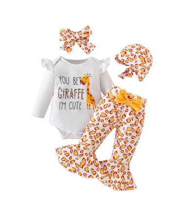 UUAISSO Baby Girls Clothes Cow Letter Print ruffled Long Sleeve Tops and Pants Infant Clothing Outfits Gifts 12-18 Months White giraffe