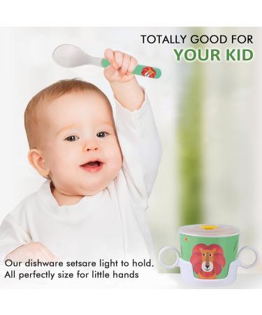 Greentainer Children's Tableware Set - Melamine Crash-Resistant Dishwasher-Safe Suction Bowl Cup with Lid Fork & Spoon - Perfect for 6 Months+ Kids - Buy Online on GoSupps.com
