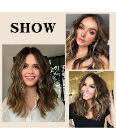 Lativ Ombre Brown Short Bob Wavy Lace Front Wig - Heat Resistant Synthetic Fiber for Daily & Party Wear - Middle Part T Lace Wig for Women - Buy Online on GoSupps.com