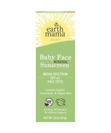 Earth Mama Baby Face Mineral Sunscreen Stick SPF 40 | Reef Safe, Non-Nano Zinc, Contains Organic Cocoa Butter & Aloe | Babies, Kids & Family 0.74-Ounce 0.74 Ounce (Pack of 1) Baby - Face Stick
